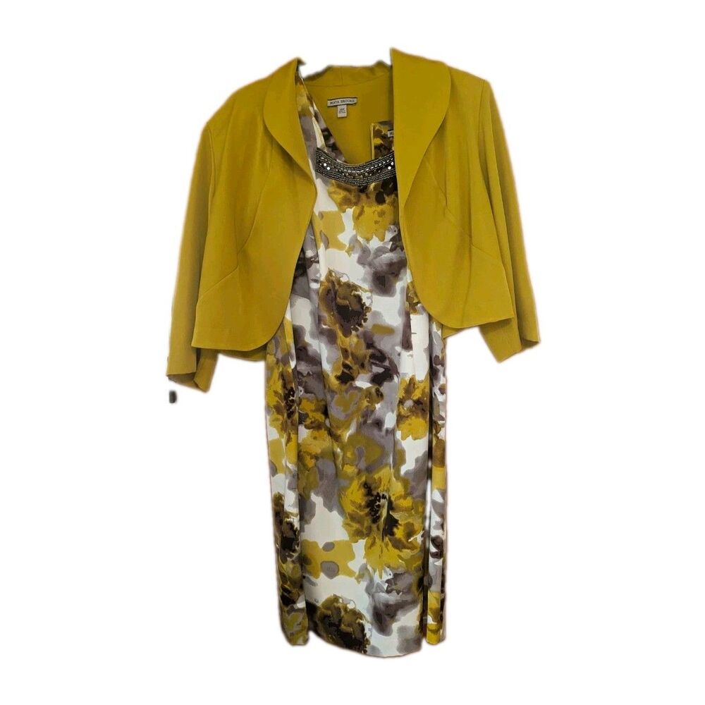 Maya Brooke 2-Piece Floral Dress & Jacket Set 18W Green Beaded Formal